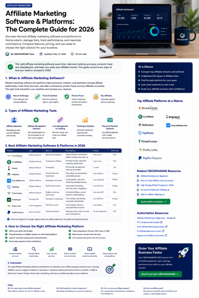 Comparison of affiliate networks, program management platforms and tracking tools for 2026.