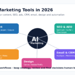 AI marketing tool stack for content, SEO, ads, email, CRM, design and automation.