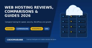 Web hosting reviews, comparisons and guides 2026 featured image for CBOOMARANK