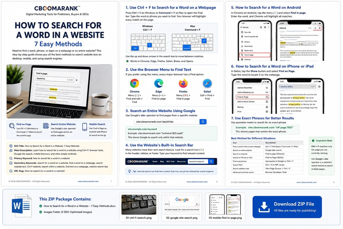 Mobile Find in Page and website search methods on Android and iPhone