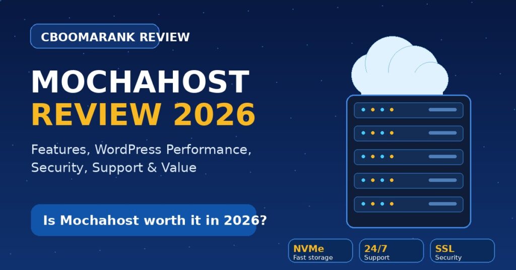 Mochahost Review 2026 web hosting featured image showing cloud servers and key hosting benefits