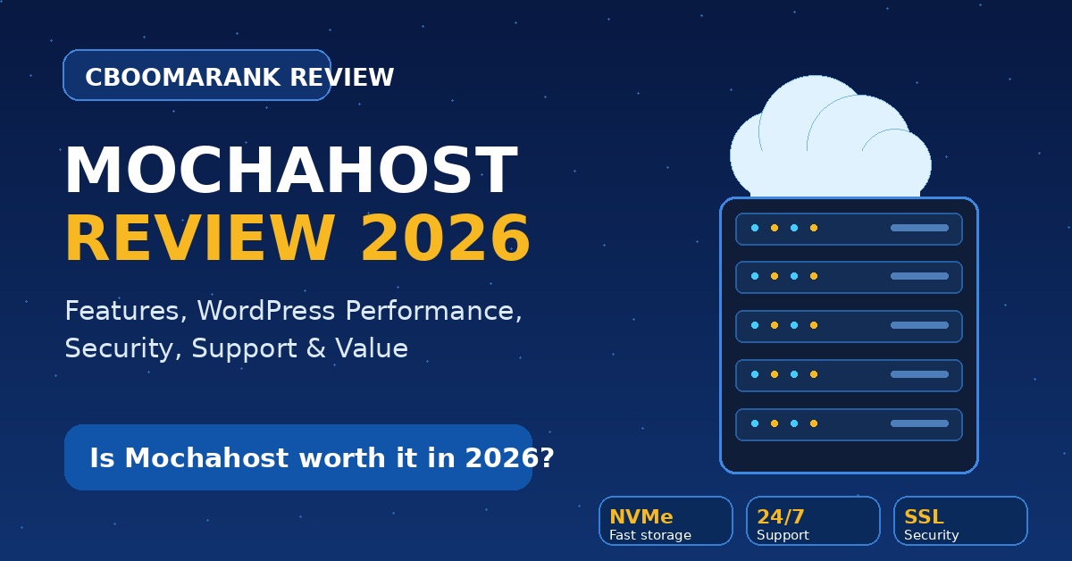 Mochahost Review 2026 web hosting featured image showing cloud servers and key hosting benefits