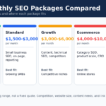 Comparison graphic showing typical 2026 monthly SEO package ranges from Basic Local to Enterprise SEO.