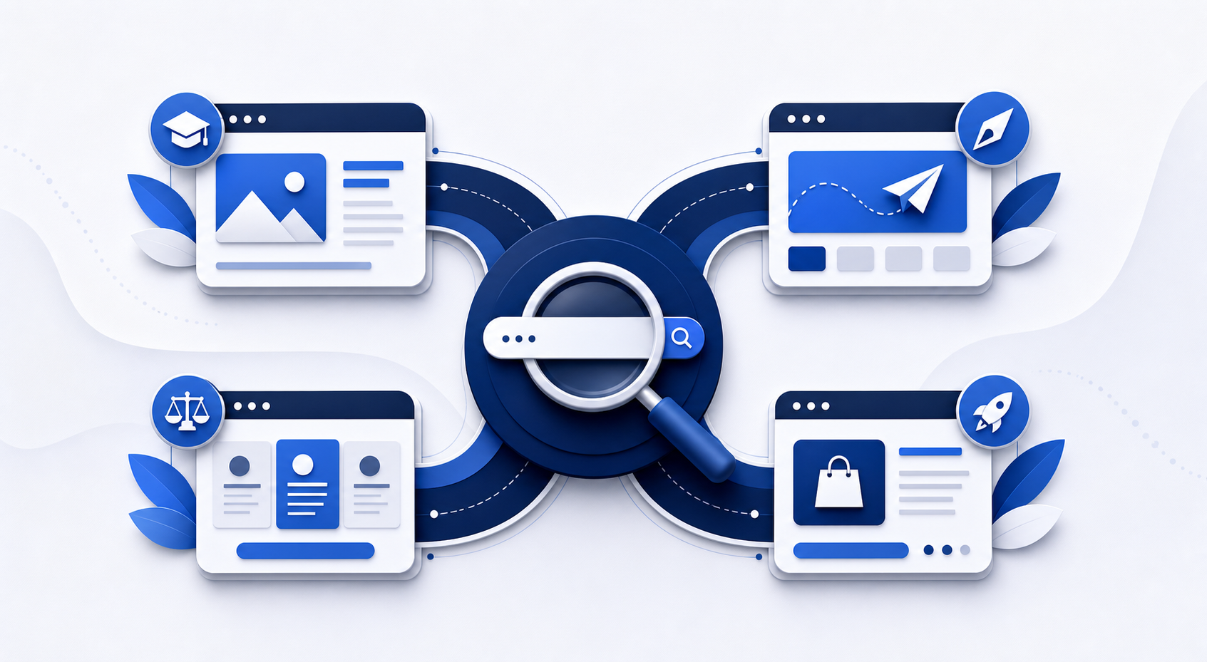 Search intent illustration showing learning, navigation, comparison, and action paths