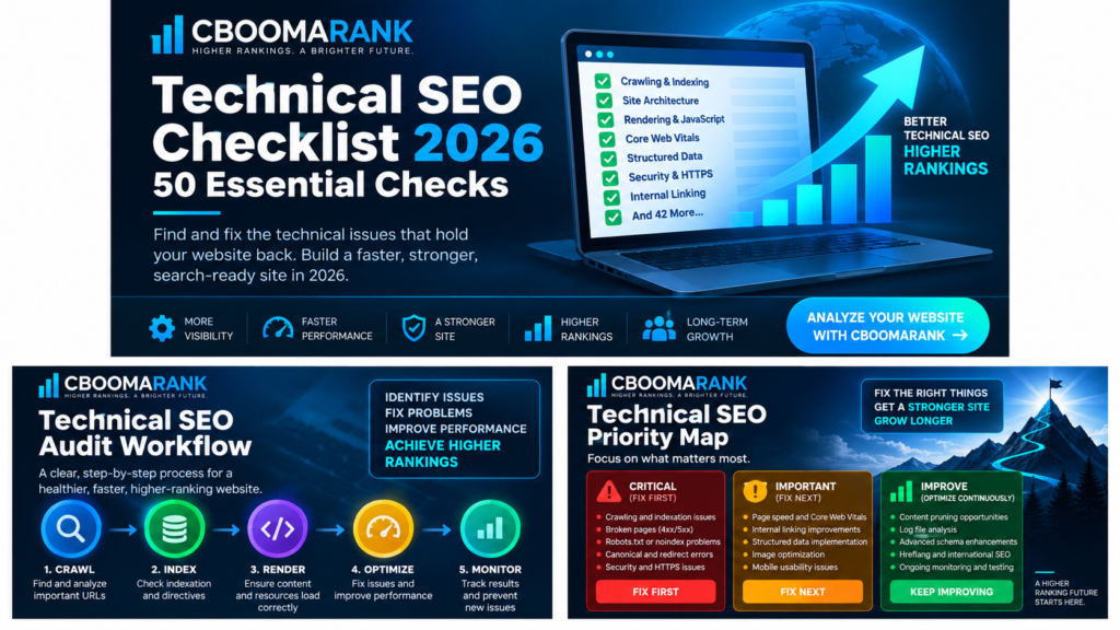 Technical SEO Checklist 2026 with 50 essential checks for crawling, indexing, performance, security and structured data