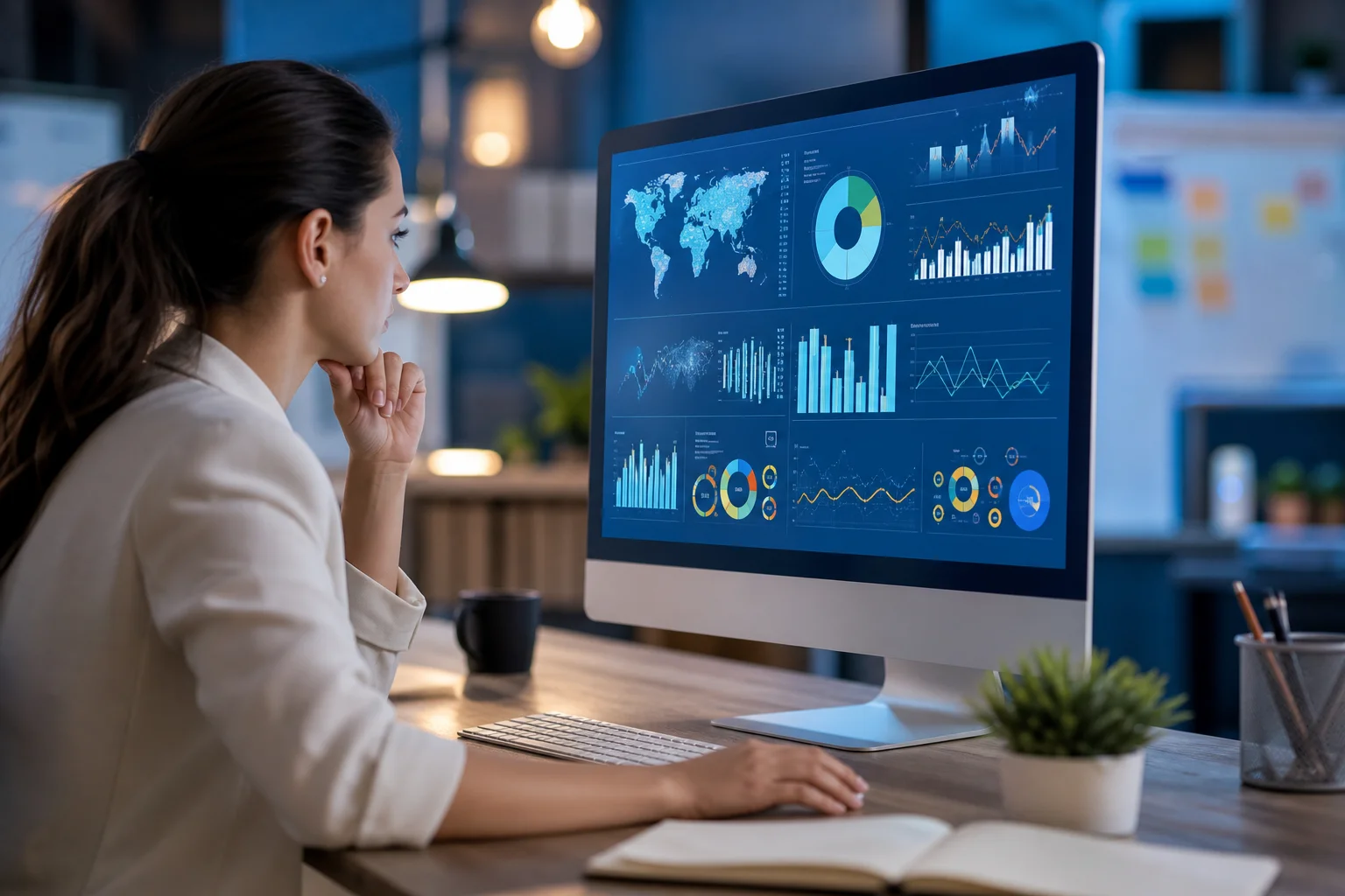 Marketing analyst reviewing channel performance data