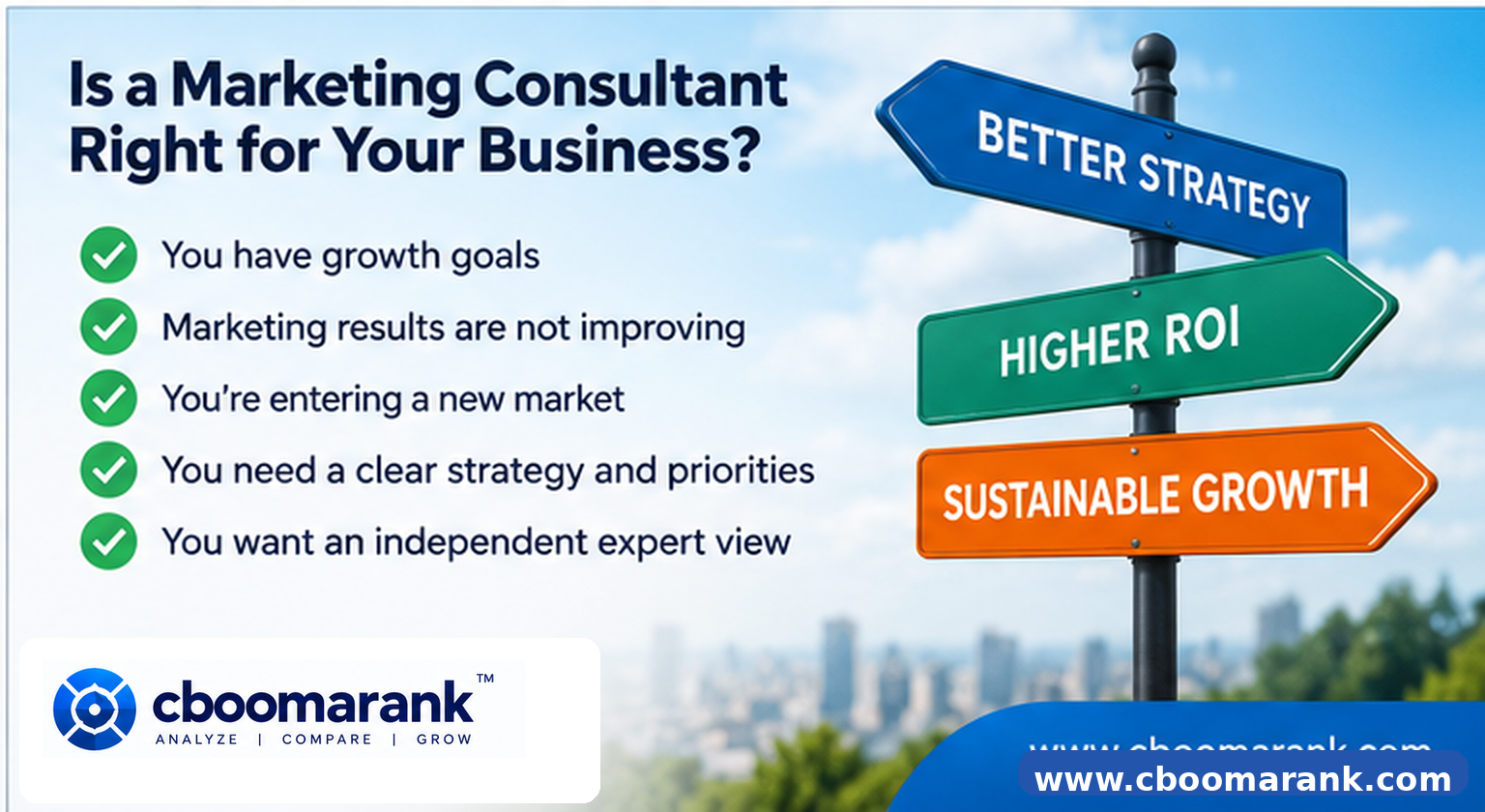 Marketing consultant decision guide showing when a business needs better strategy higher ROI and sustainable growth
