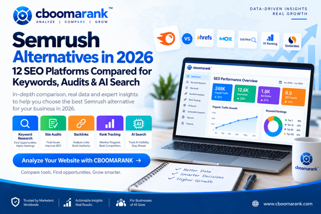 Semrush alternatives in 2026 comparing SEO platforms for keywords audits backlinks content and AI search