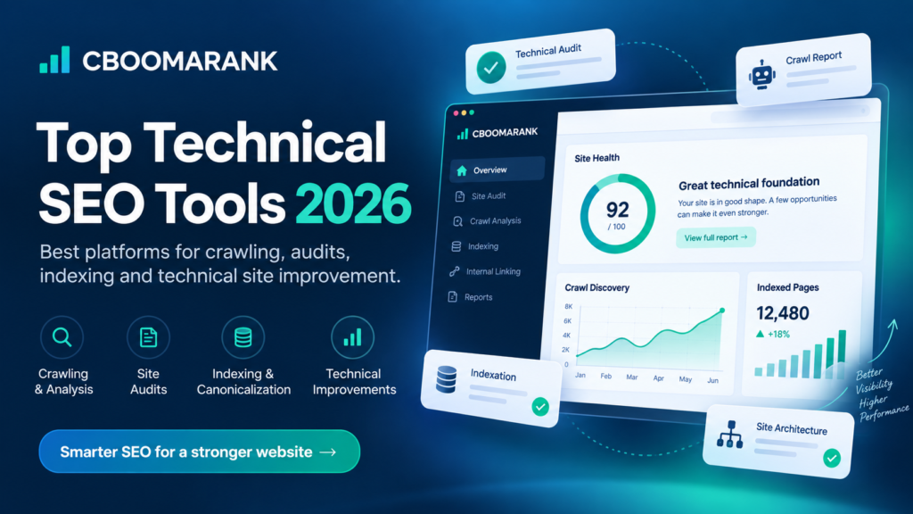 Top technical SEO tools in 2026 for crawling, audits, indexing and site health with CBOOMARANK