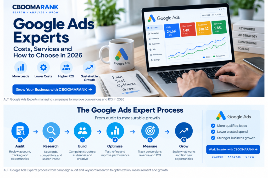 Google Ads Experts managing campaigns to improve conversions, ROI and business growth in 2026
