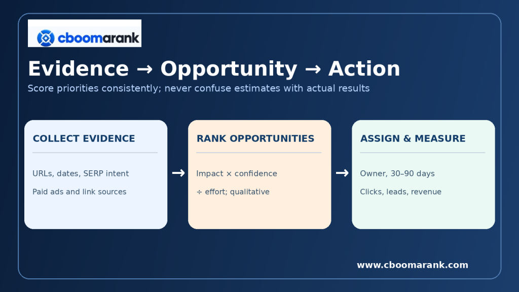 Competitive opportunity workflow from source evidence through prioritization and assigned action