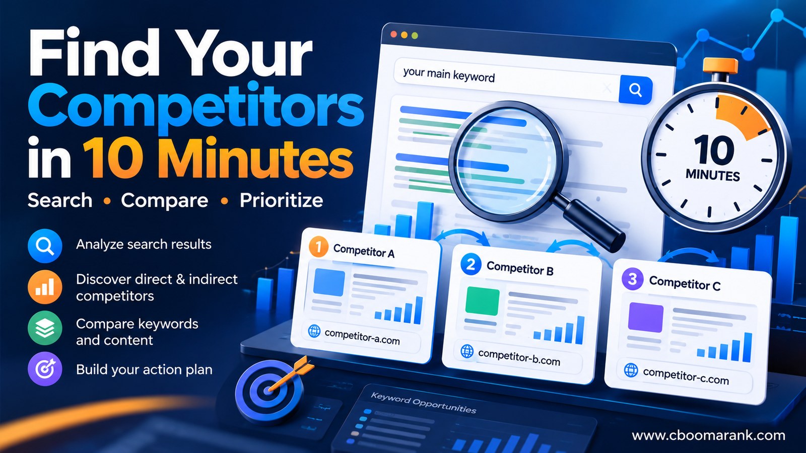 Find competitors online in 10 minutes using search results and a short competitor list
