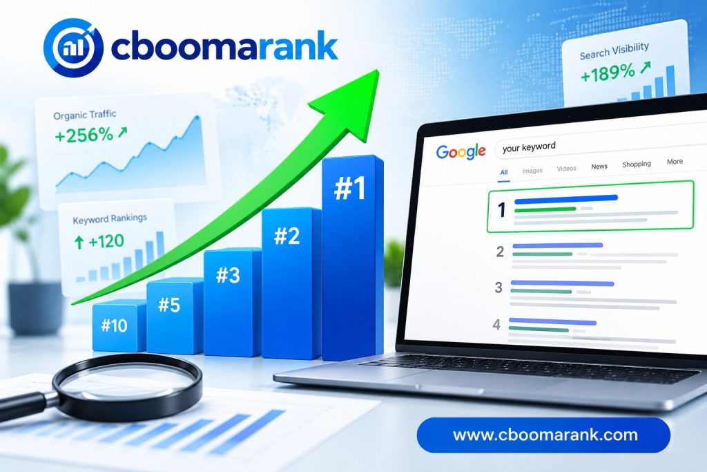Illustrative Google search results and keyword ranking trends for competitor research