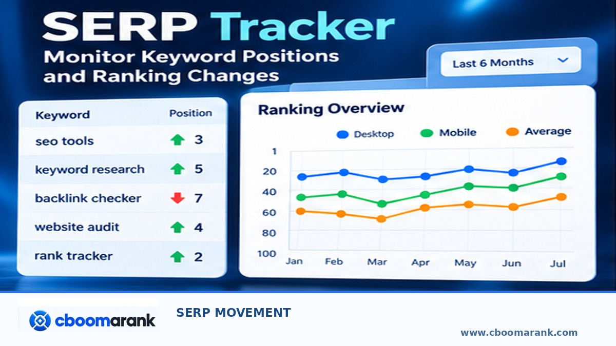 SERP tracker overview and CBOOMARANK branding