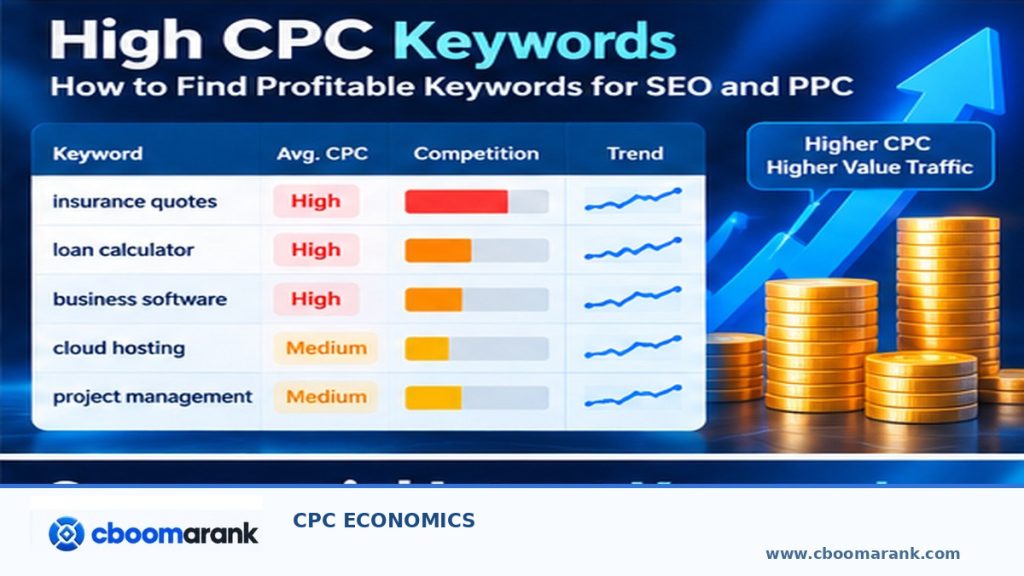 high CPC keywords overview and CBOOMARANK branding